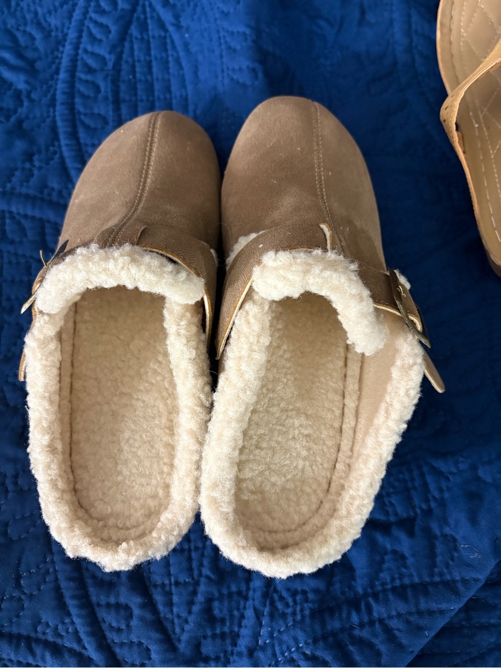 Cozy Faux-Suede Clog Slippers in Taupe with Sherpa Lining